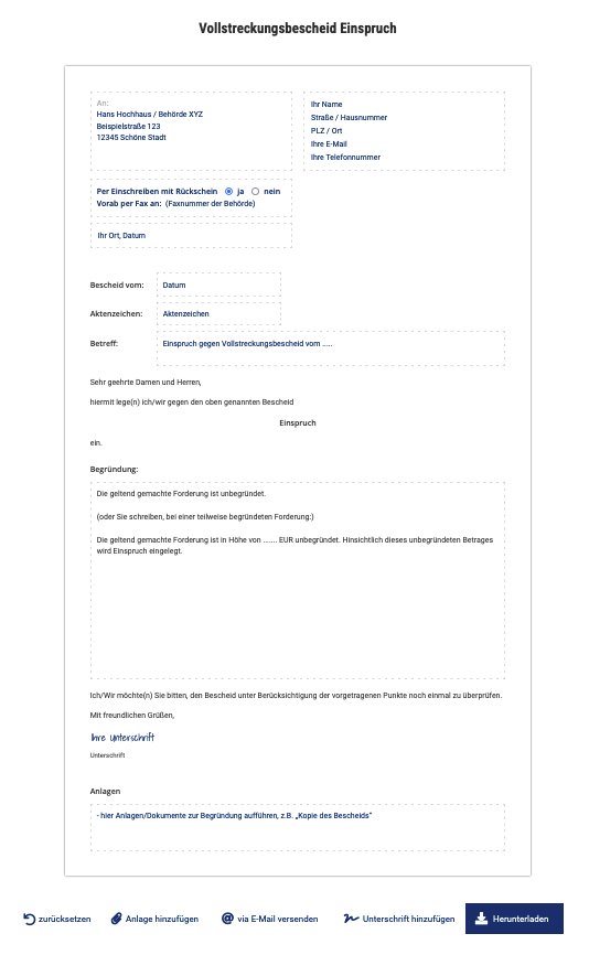 Vollstreckungsbescheid Einspruch Mustervorlage