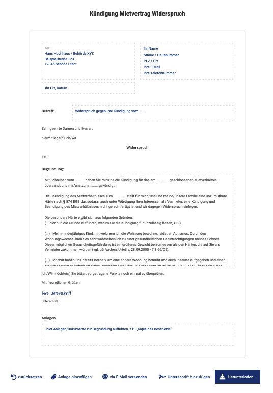 Kündigung, Mietvertrag